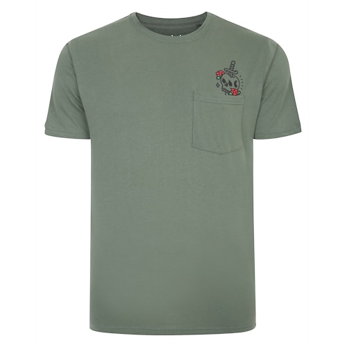 Bigdude T-Shirt mit Totenkopf-Print und Tasche, Salbeigrün, groß